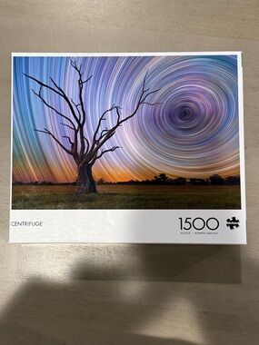 Art Puzzle Wall Print - Swirling Night Sky with Lone Tree (Blue, Purple, Orange)